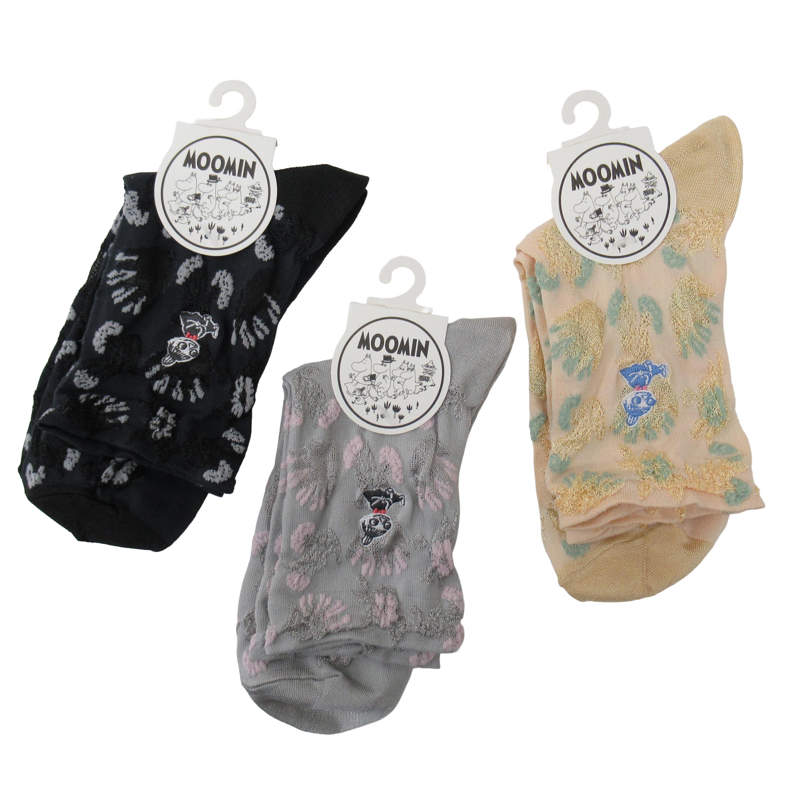 MOOMIN ソックス  花柄+ミイ刺繡 逆スパ